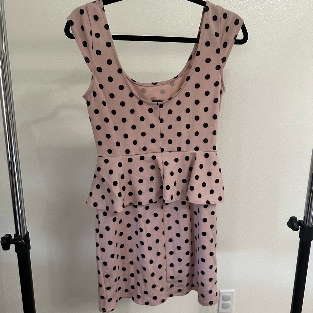 Pink Polka Dot Peplum Dress